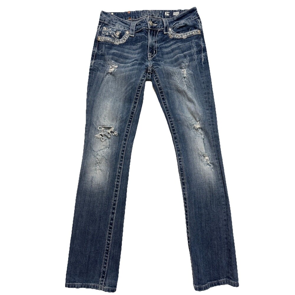 Miss Me Cuffed Straight Leg Distressed Denim Jeans Size 29x30